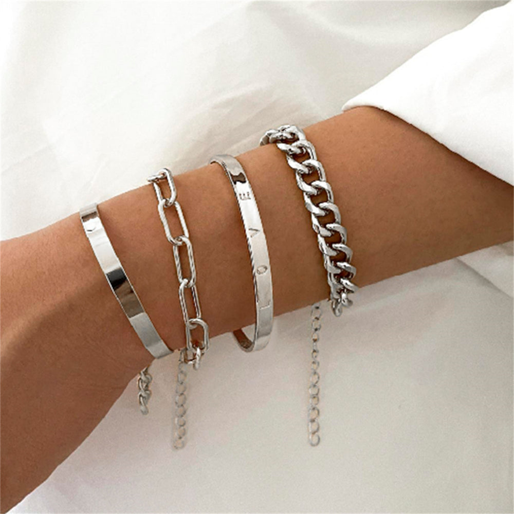 4 Pcs/Set Multilayer Bangle & Chain Bracelet Hand Jewelry for Women & Girls