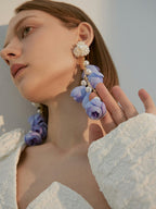 FN 925 Silver Needle Flower Exaggerated Long Earrings LOJS130