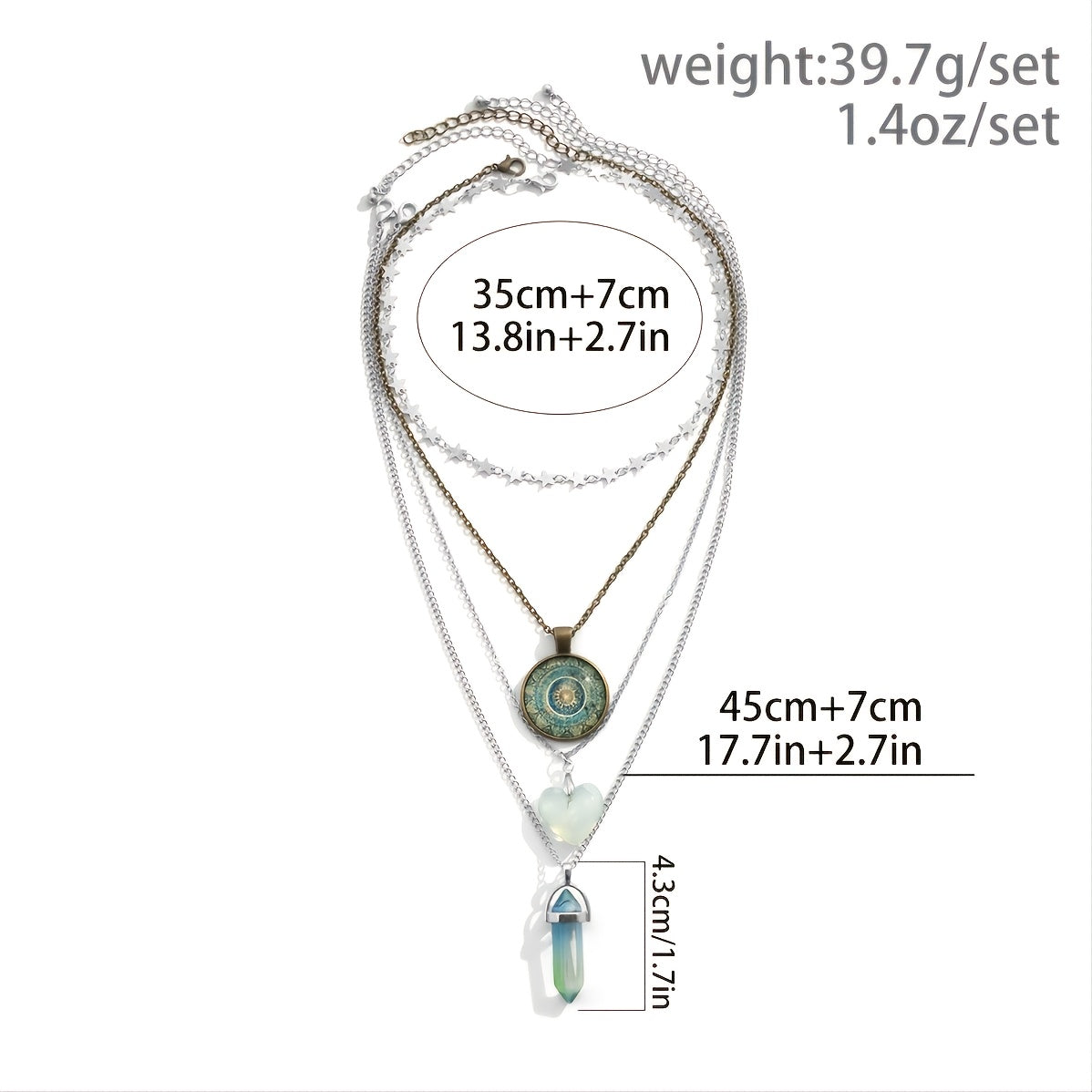 Add Vintage Glamour to Your Look with our Heart Crystal Pendant Multilayer Necklace Set - 4 Pieces
