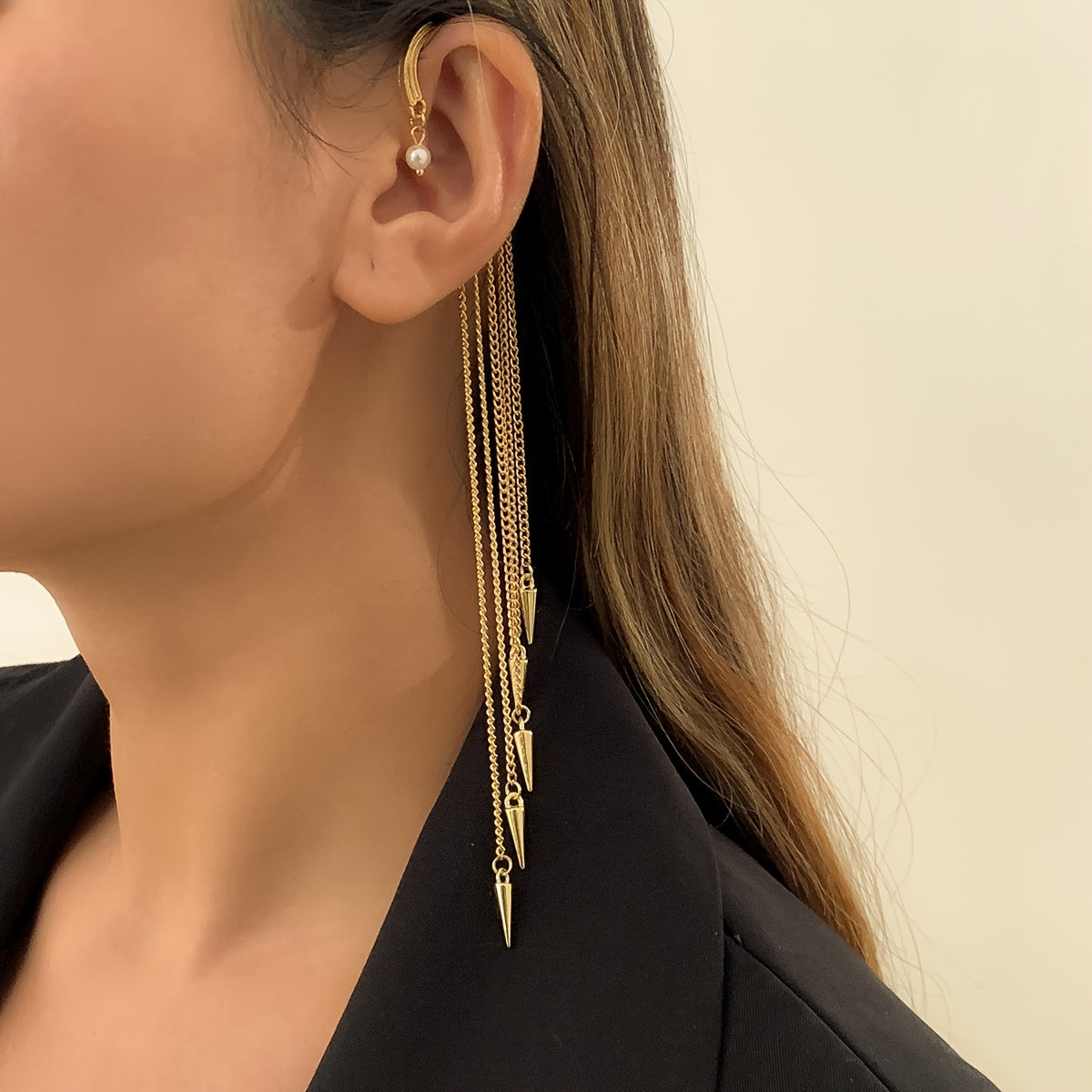 Glam Up Your Look with These Exaggerated Rivet Tassel Ear Cuffs - Perfect for Women and Girls!