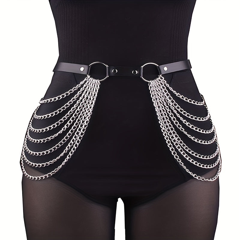 Gothic Vintage Punk Belts: Multi-Layer Chain Tassel Belt for Women's Decorative Y2K Trendy Corset Waistband at Music Festivals