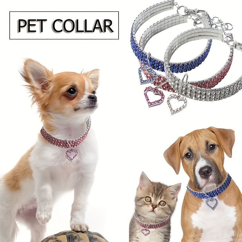 Dog Collars Necklace Heart Pendant Pet Necklace Bling Rhinestone Dog Collars Heart Jewelry Party Wedding Accessory