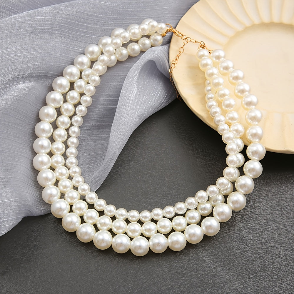 Set of 3 Elegant Imitation Pearl Clavicle Chains - Vintage Jewelry Accessories for Women