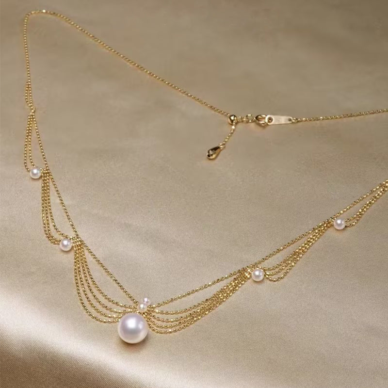 22K Golden Plated Wave Lace Freshwater Pearl Necklace LJ2