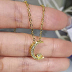 🌜18K Gold 925 Sterling Silver Moon with Heart Phase Pendant Necklace LJ51