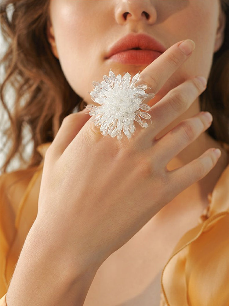 FN Beaded Flower White Flower Ring LOJS20