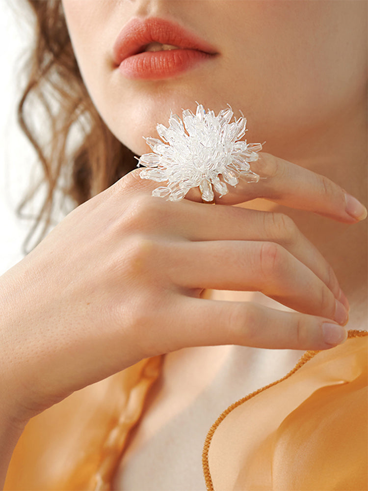 FN Beaded Flower White Flower Ring LOJS20