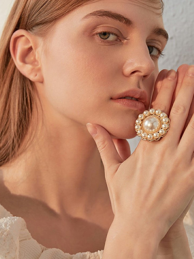 FN Simple Artificial Pearl Flower Ring LOJS26