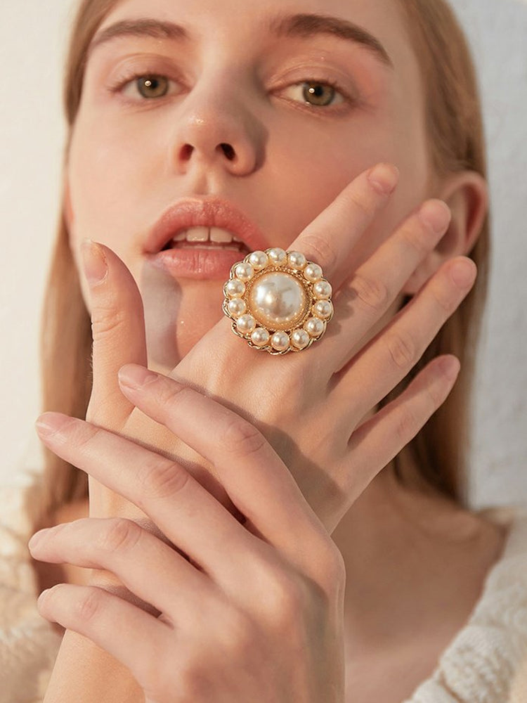 FN Simple Artificial Pearl Flower Ring LOJS26