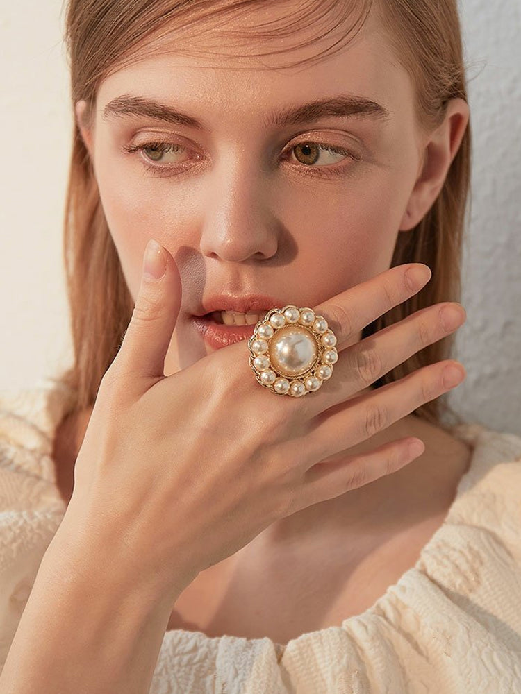 FN Simple Artificial Pearl Flower Ring LOJS26