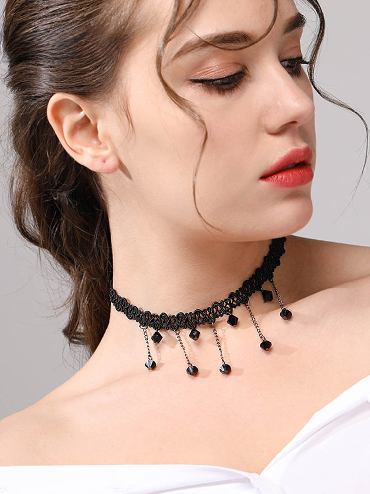 FN Sexy Lace Clavicle Chain Tassel Necklace LOJS53