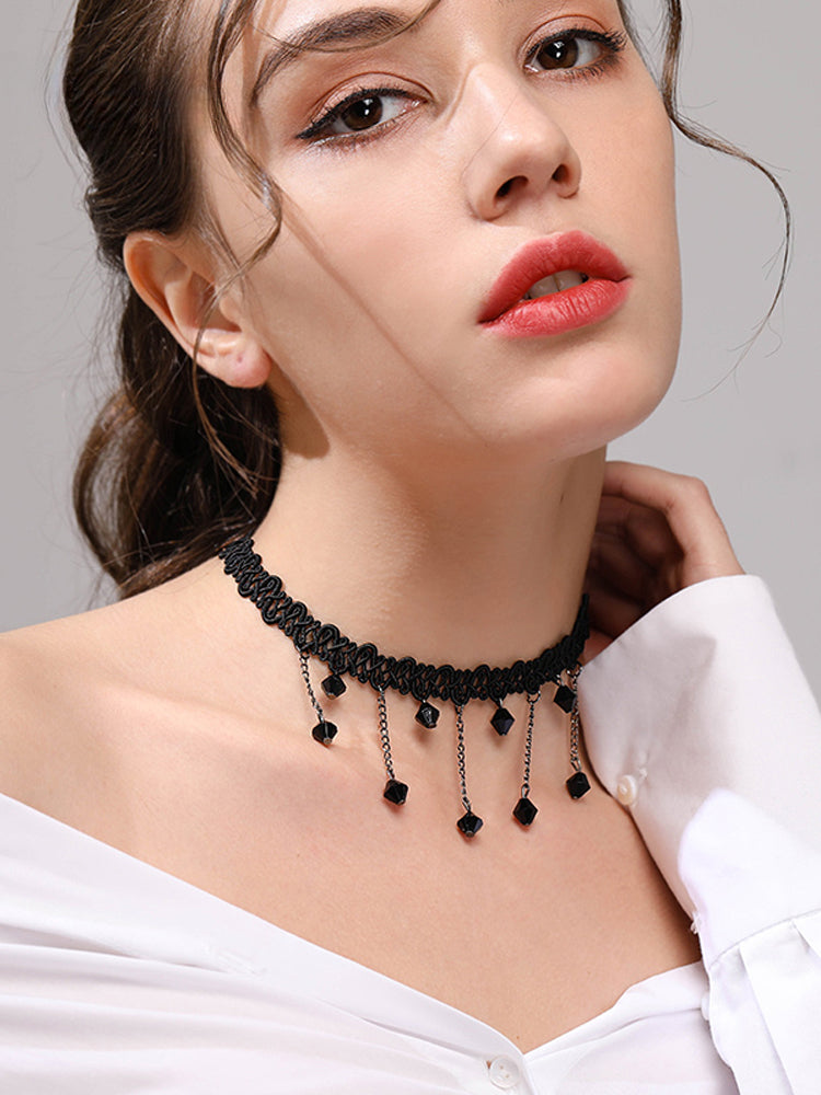 FN Sexy Lace Clavicle Chain Tassel Necklace LOJS53