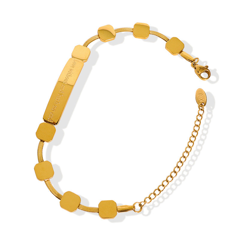 18K titanium steel gold plated design sense English lettering bracelet