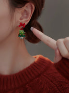 Red Bow Christmas Tree Sterling Silver Earrings LJC32