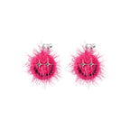 LB Hand Hook  "Smiling Face" Earrings "round Plush" Ear Clip LOJL95