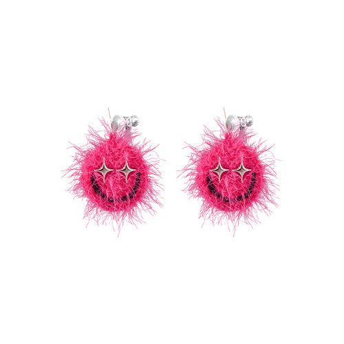 LB Hand Hook  "Smiling Face" Earrings "round Plush" Ear Clip LOJL95