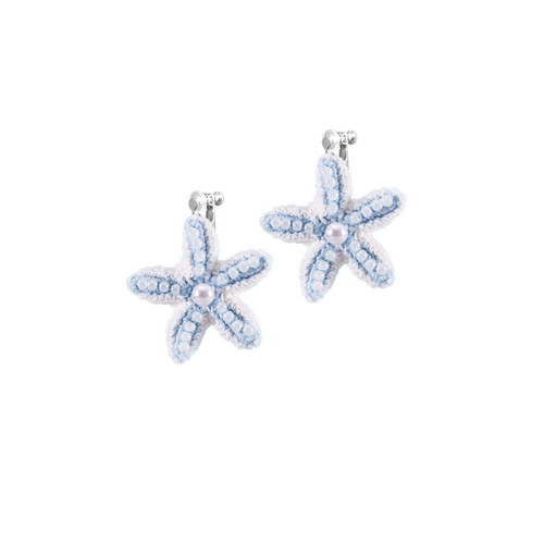 LB Hand Crochet "Starfish" Earrings Pearl Seaside Ear Clip LOJL90
