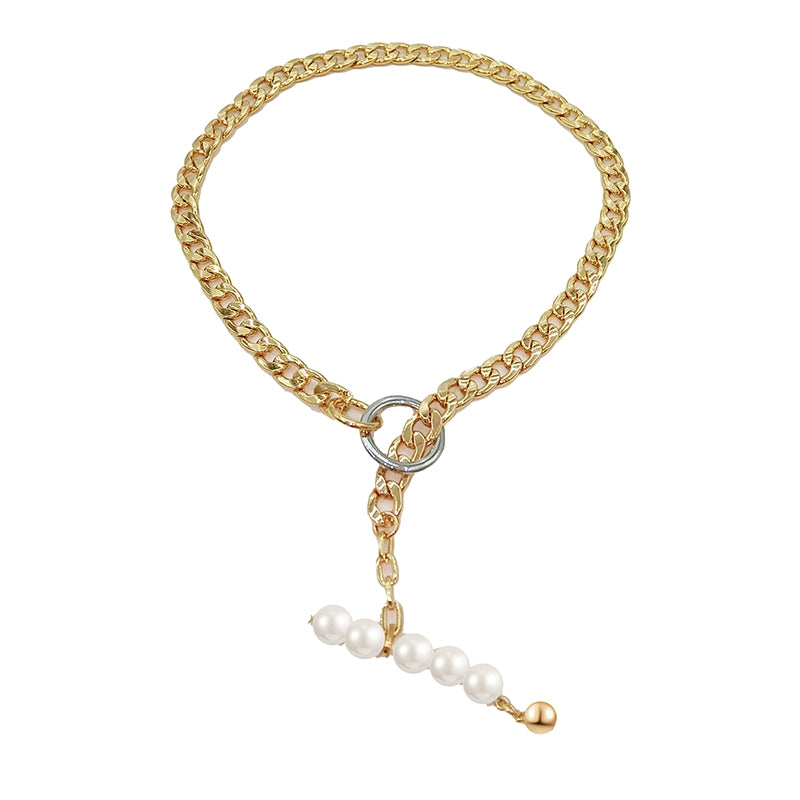 FN Metal Thick Chain Pearl Necklace LOJS81