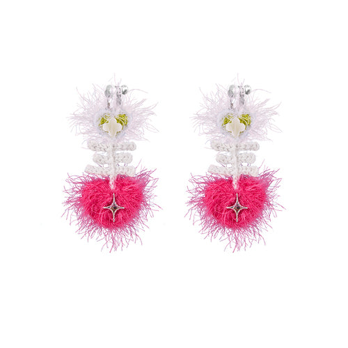 LB Hand Crochet "Fishbone" Earrings Long Ear Clip LOJL98