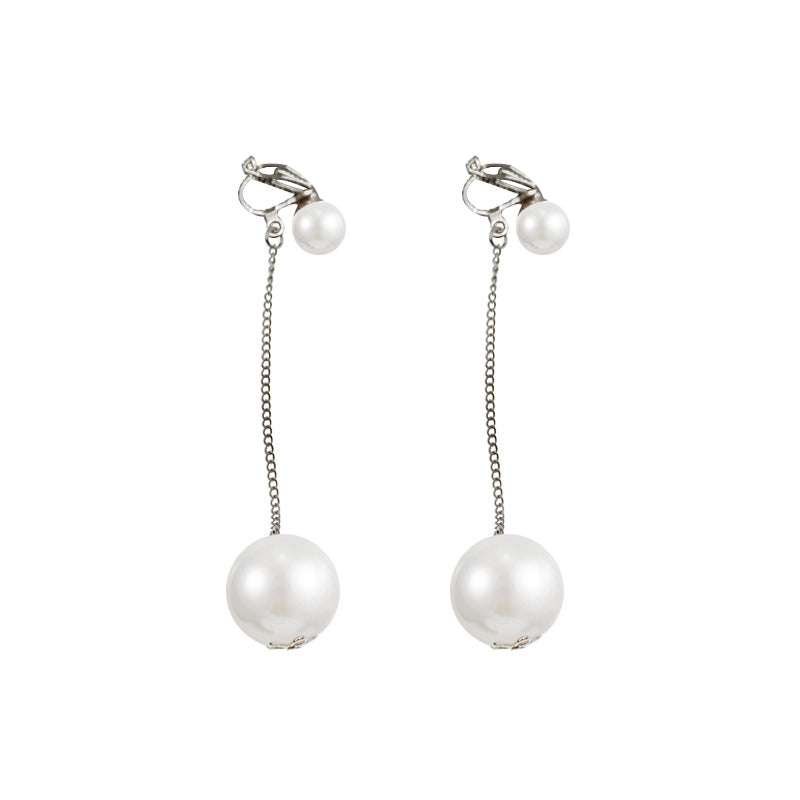 FN Artificial Pearl Long Earrings Sweet Tassel Chains Ear Clips  LOJS133