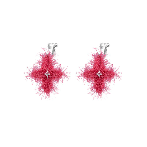 LB Hand Crochet "Star" Earrings 'Four Pointed Star' Ear Clip LOJL85