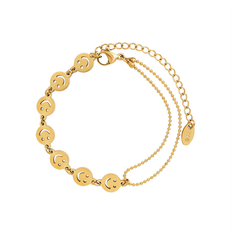 Double layer smile face 18k titanium steel gold plated bracelet