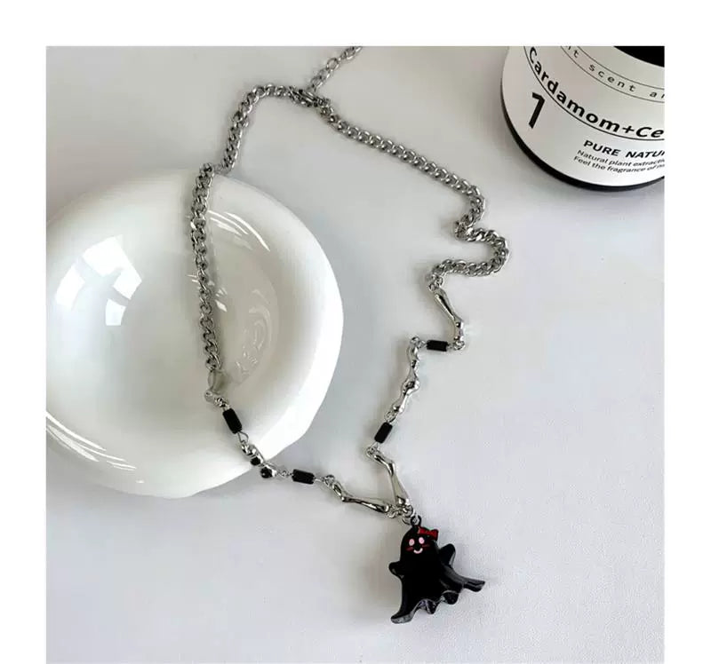 Halloween Black and White Ghost Necklace Titanium Steel  LJH44