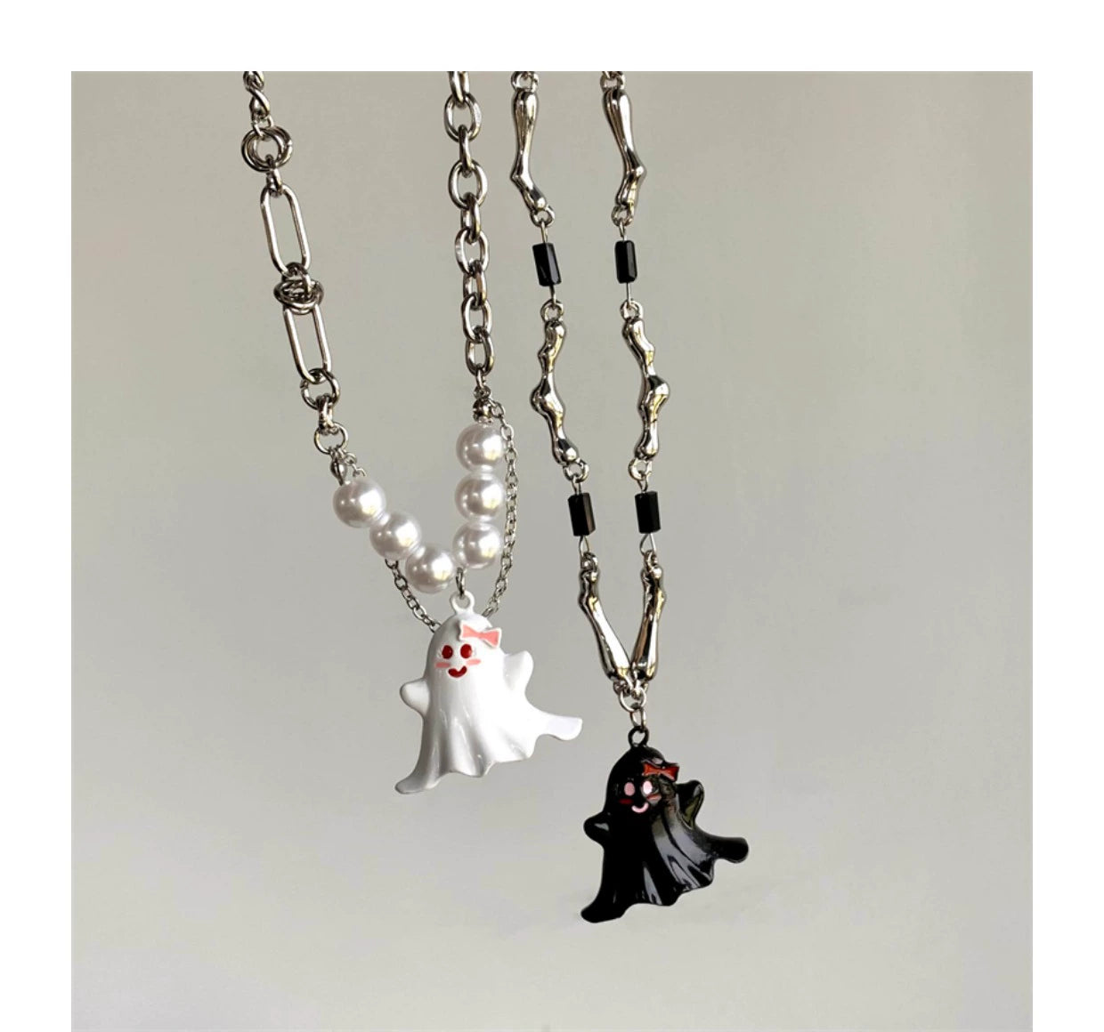 Halloween Black and White Ghost Necklace Titanium Steel  LJH44