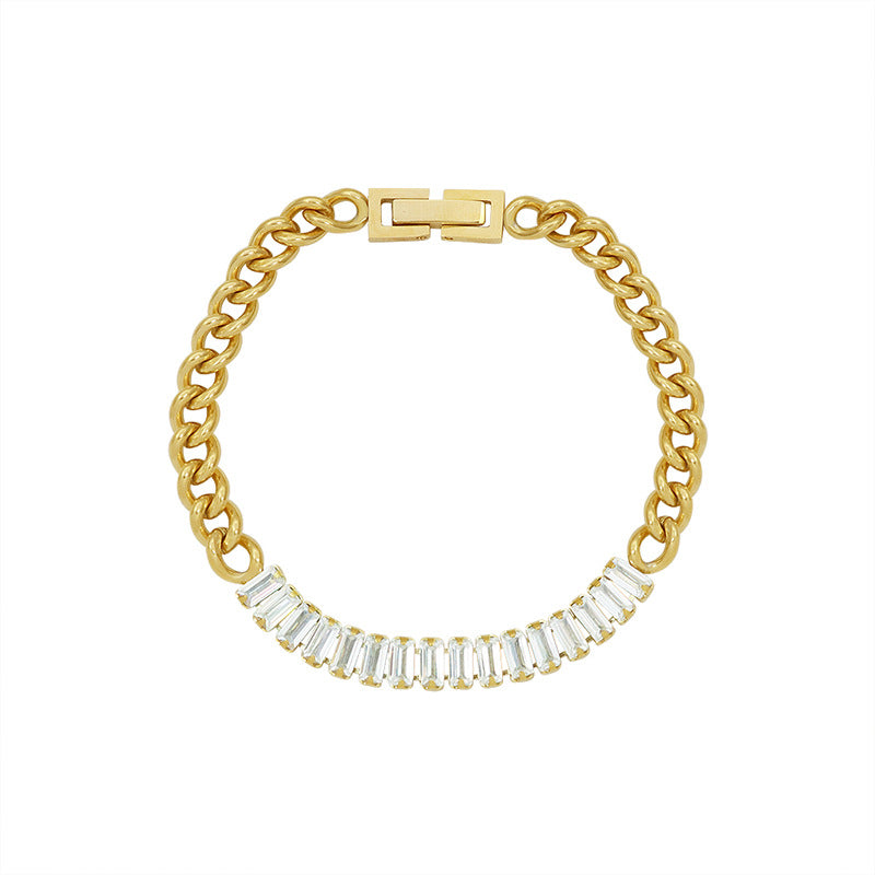 Square zircon set 18K titanium steel gold plated bracelet