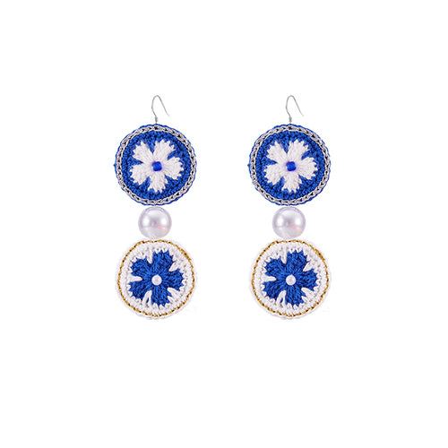 LB Hand Crochet "Piece Flower" Earrings Long Ear Clip LOJL101