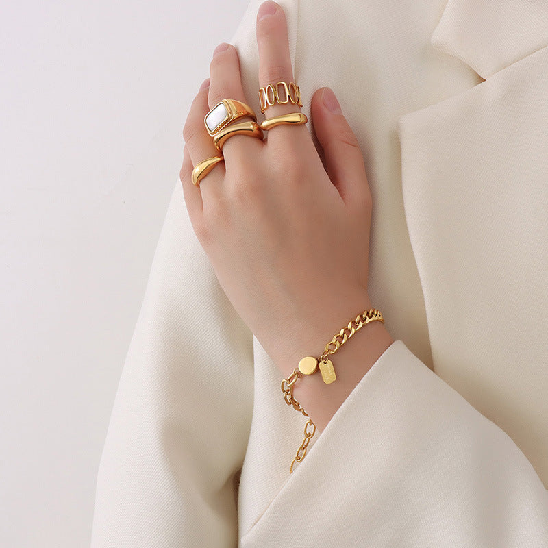 Retro exaggerated design sense titanium steel 18K gold plated