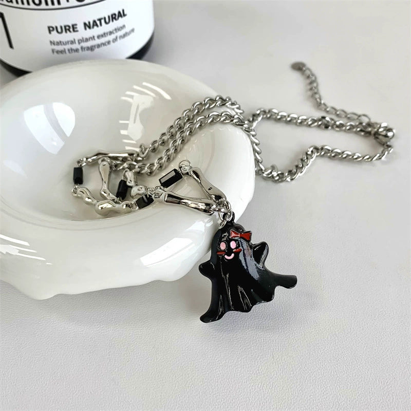 Halloween Black and White Ghost Necklace Titanium Steel  LJH44