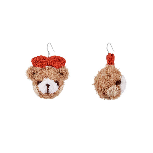 LB Hand Crochet "Teddy Bear" Earrings "Bow Bear" Ear Clip LOJL91