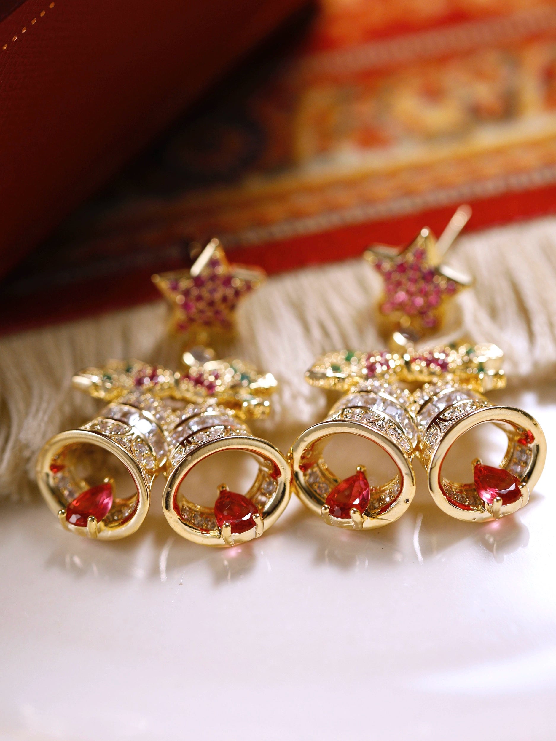 Zircon Christmas Bell Star Earring Clip LJC25