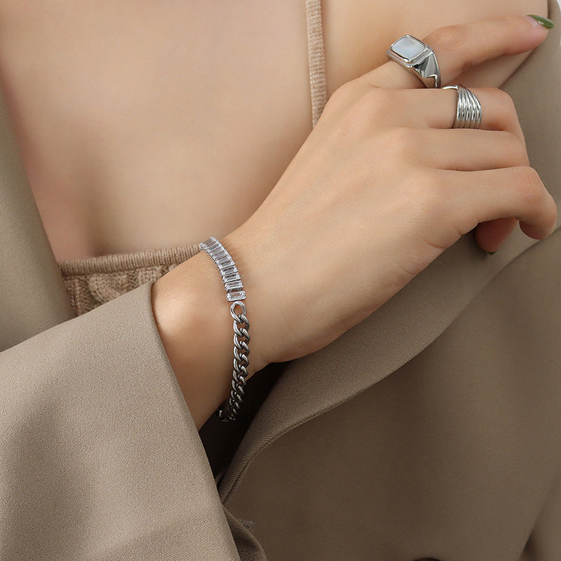 Square zircon set 18K titanium steel gold plated bracelet