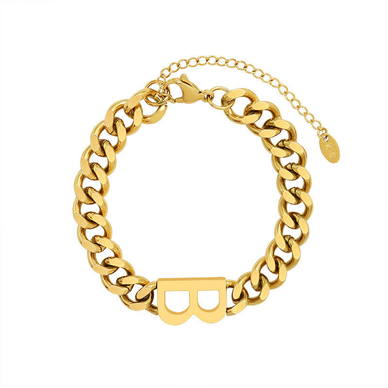 Hip-hop letters B 18k titanium steel gold plated bracelet