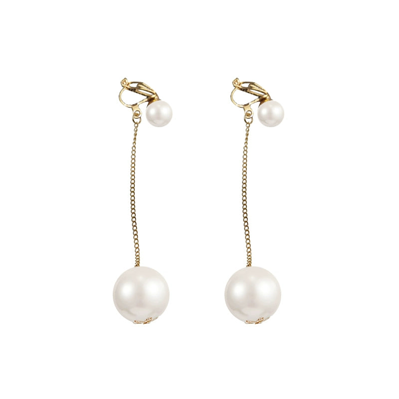 FN Artificial Pearl Long Earrings Sweet Tassel Chains Ear Clips  LOJS133
