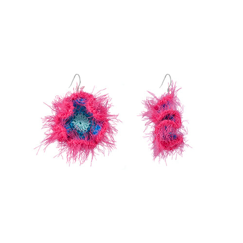 LB Hand Crochet "Dazzling" Earrings "Colorful Plush" Large Ear Clip LOJL94