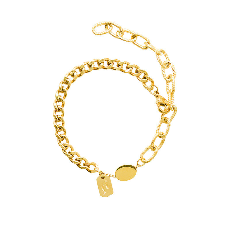 Retro exaggerated design sense titanium steel 18K gold plated