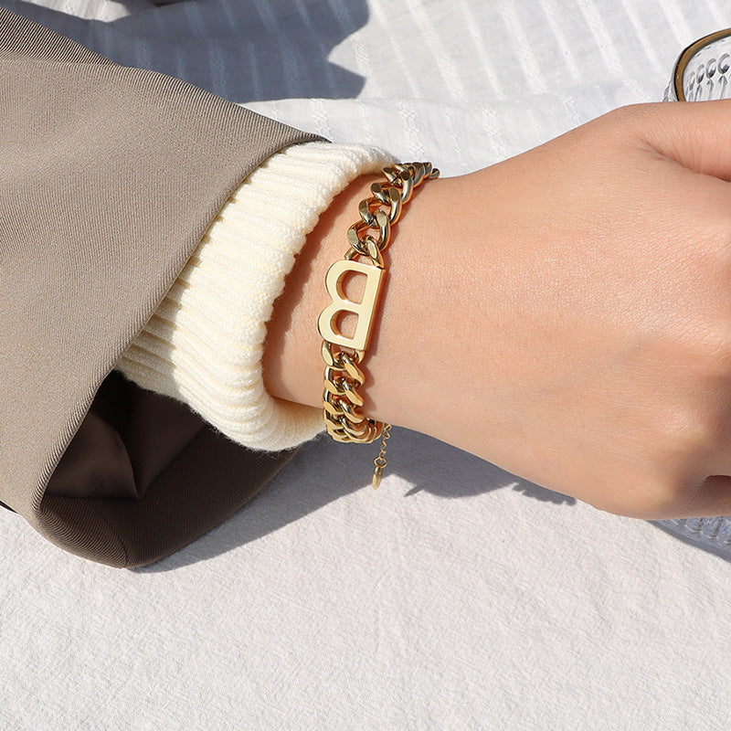 Hip-hop letters B 18k titanium steel gold plated bracelet
