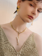 FN Metal Thick Chain Pearl Necklace LOJS81