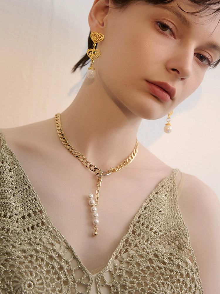 FN Metal Thick Chain Pearl Necklace LOJS81