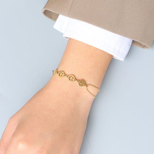 Double layer smile face 18k titanium steel gold plated bracelet