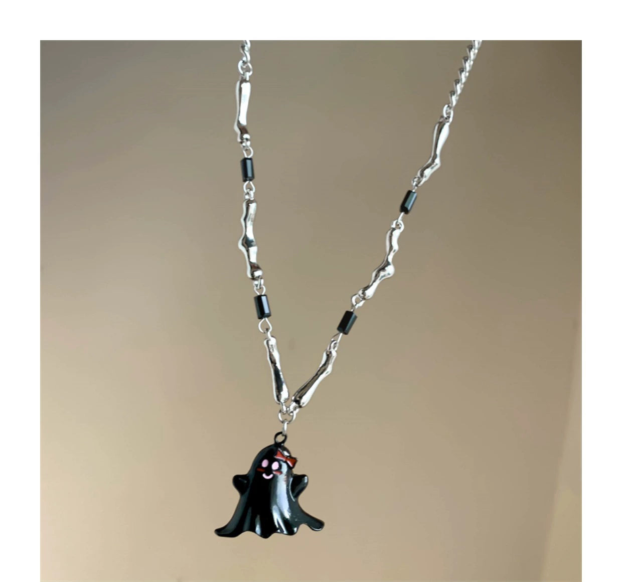 Halloween Black and White Ghost Necklace Titanium Steel  LJH44
