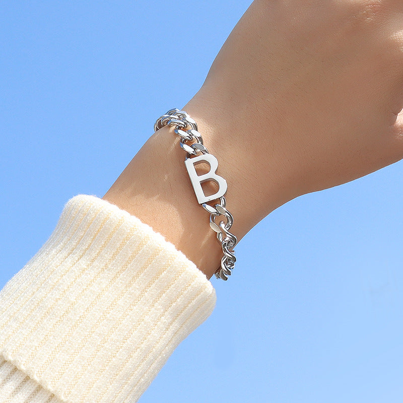 Hip-hop letters B 18k titanium steel gold plated bracelet