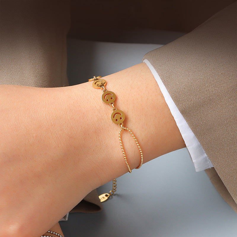 Double layer smile face 18k titanium steel gold plated bracelet