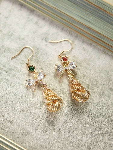 Cute Bow Christmas Tree Zircon Earrings Clip LJC30