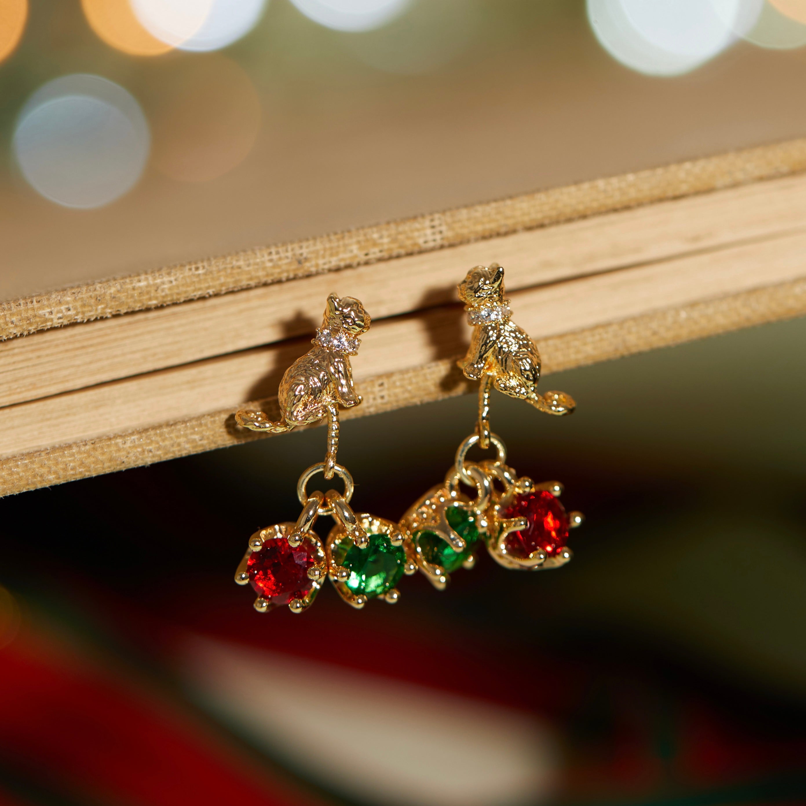 Zircon Bow Cat Christmas Earrings LJC22