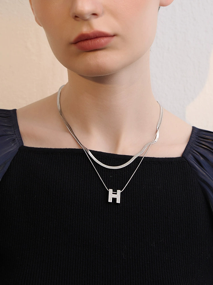 FN Metal Double Letter Necklace LOJS55