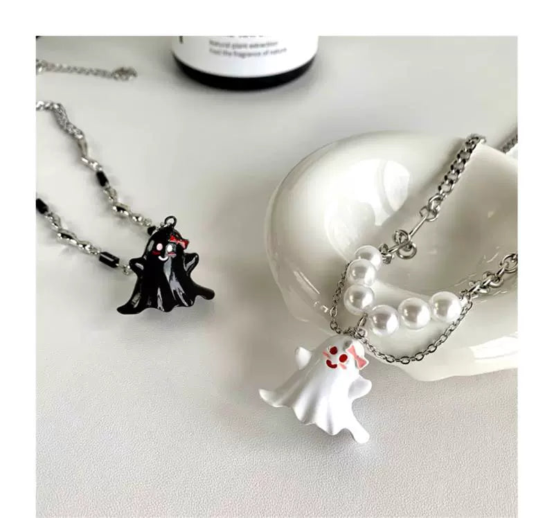 Halloween Black and White Ghost Necklace Titanium Steel  LJH44